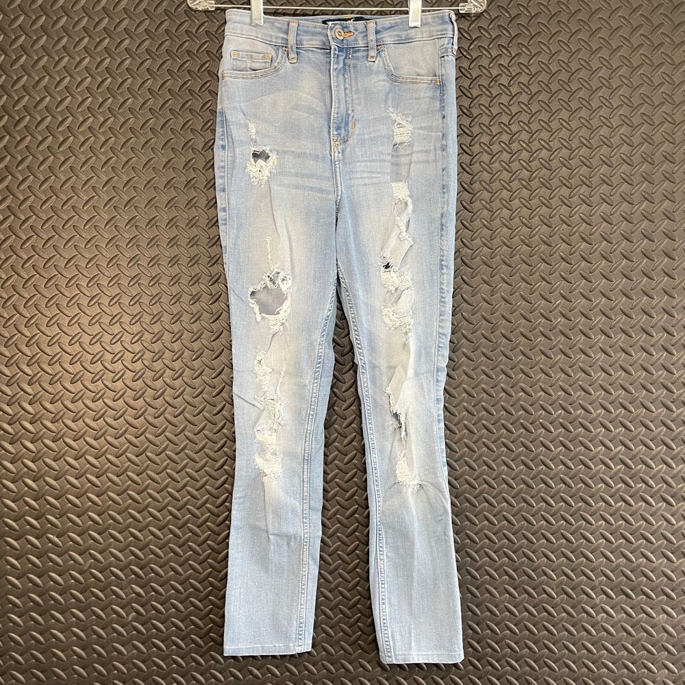 Hollister Blue Curvy High Rise Super Skinny Distressed Denim Jeans Women's 26/32
